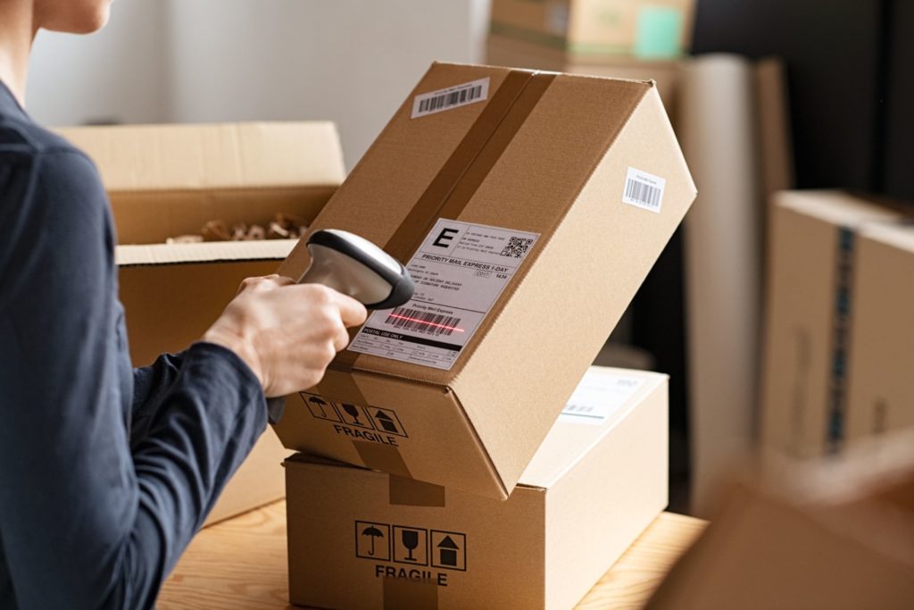 man scanning parcel